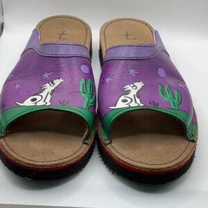 Purple and Green Hand Painted Southwestern Slip-On Sandals
